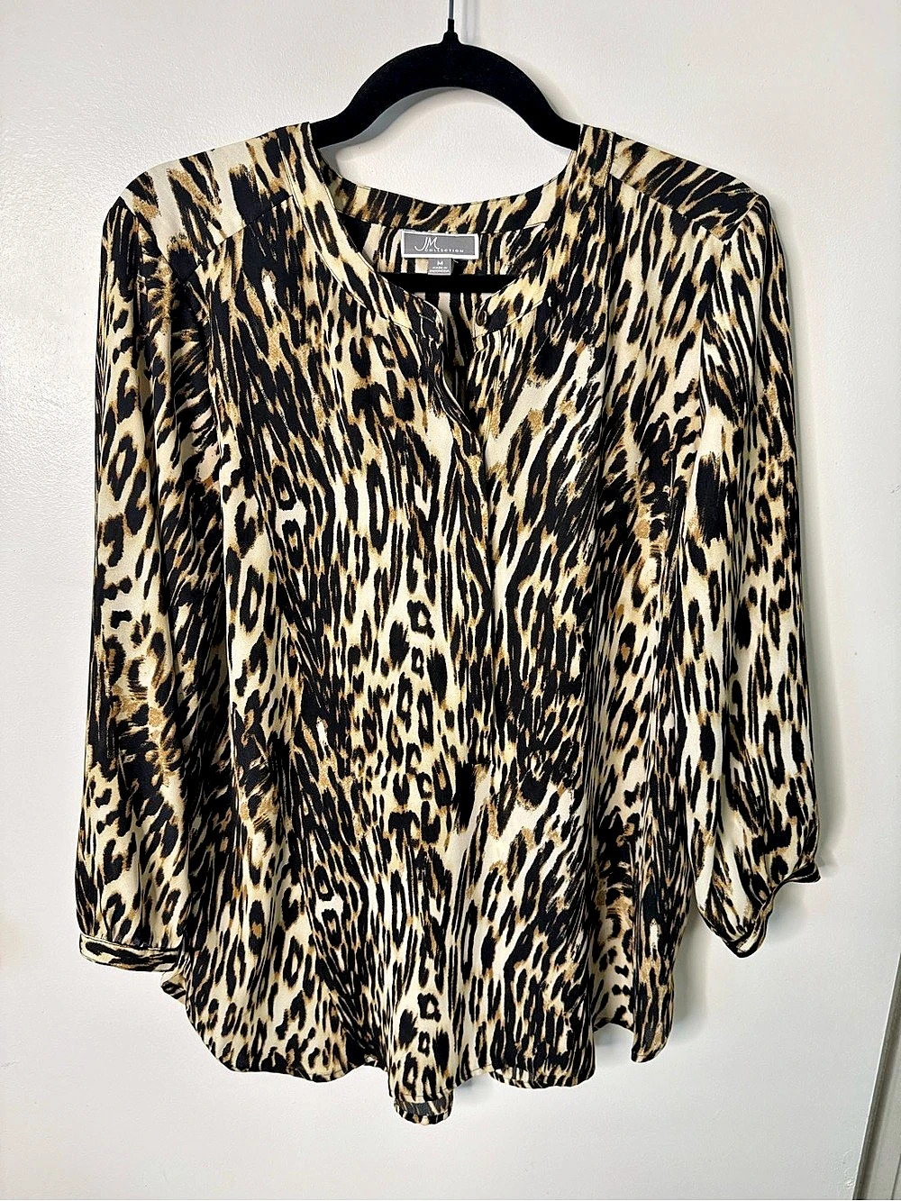 J.M. Collection Leopard Animal Print 3/4 Sleeve Chic Casual Blouse Top